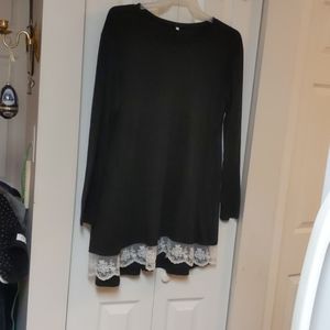 2X black lace cotton shirt